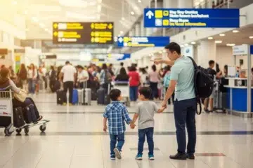 Travel safety tips for kids in busy airport