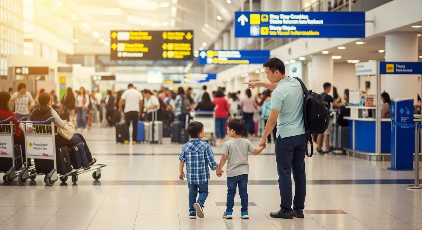 Travel safety tips for kids in busy airport