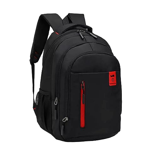 Luke Sports Heavy Duty Notebook Backpack Black and Red Three Front Pockets Two Side Pockets Scratch-Proof Fabric