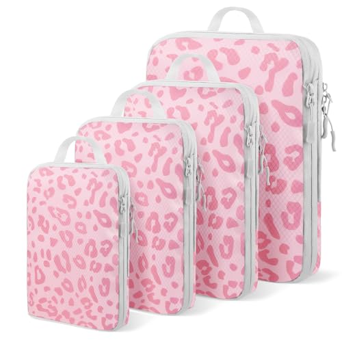 Pink Leoparda Compression Packing Cubes Set