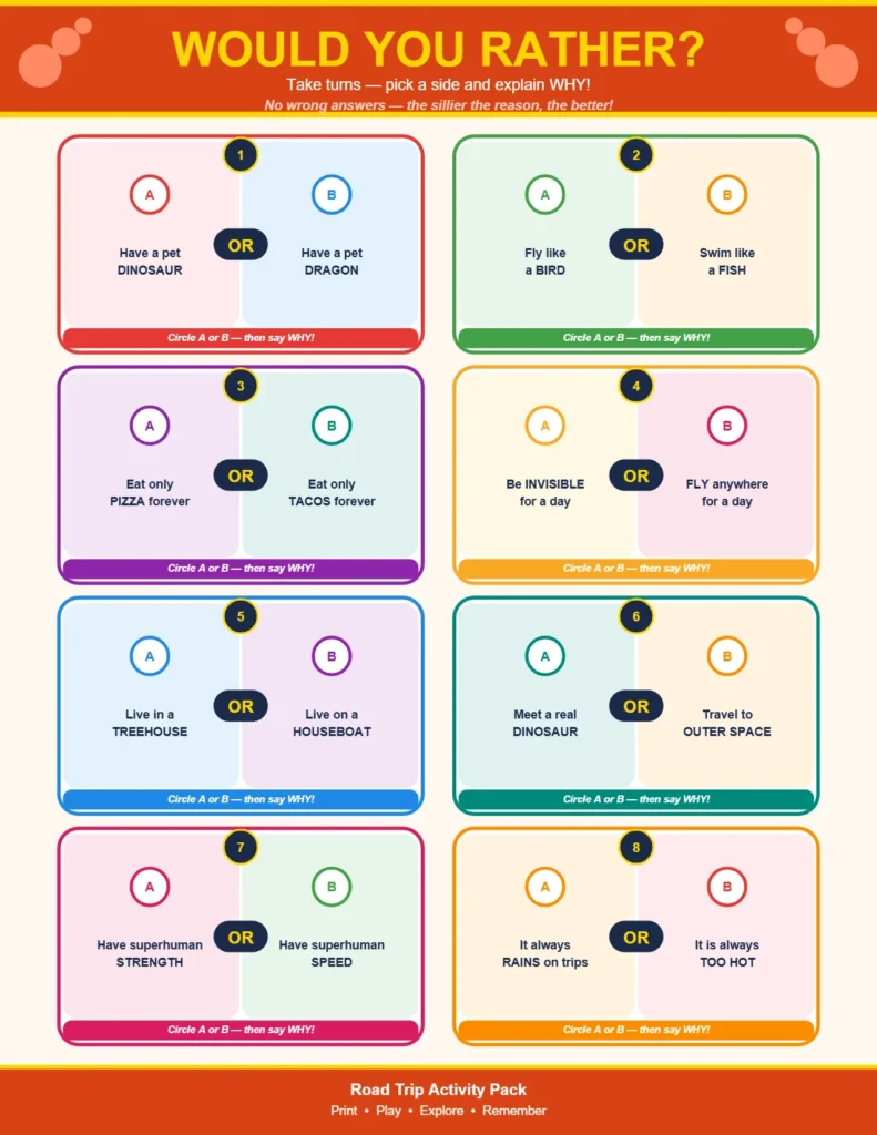 Hilarious Conversation Starter Printable for Family Road Trips