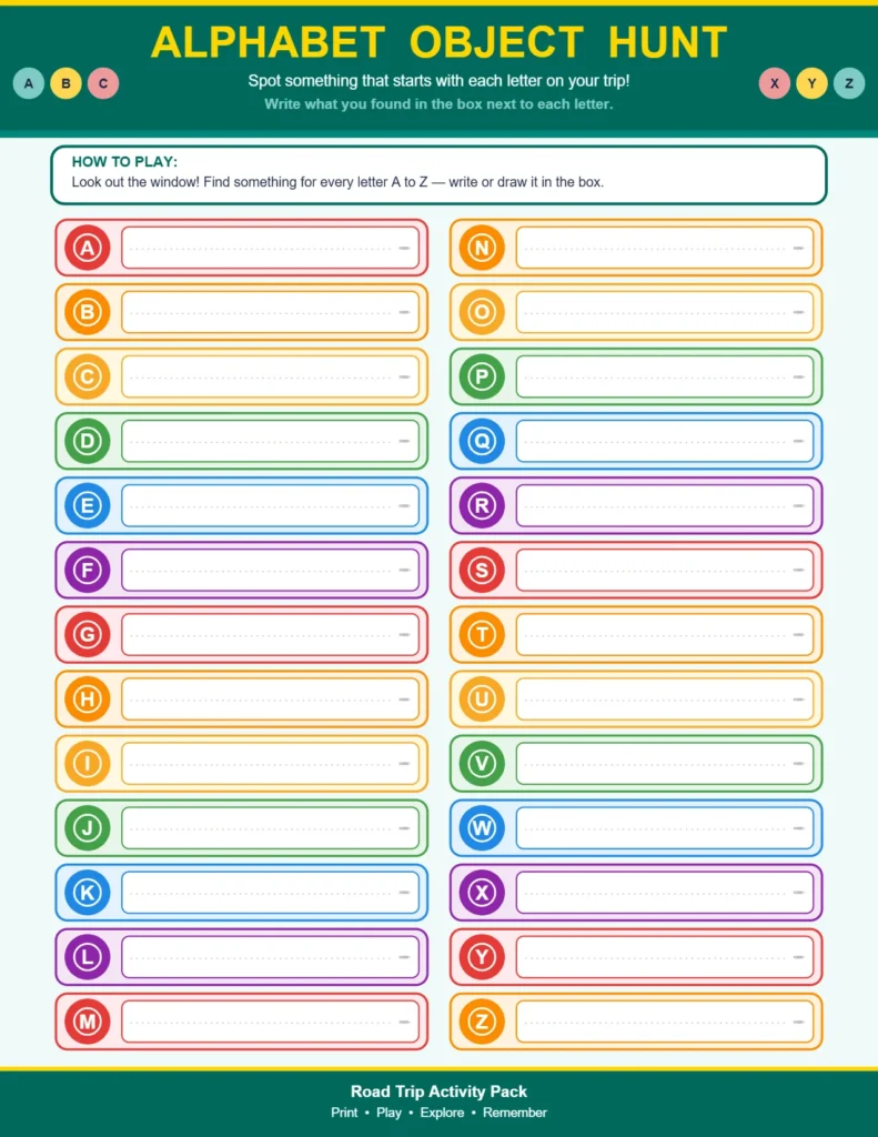 Window Spotting Printable for Kids on Long Drives