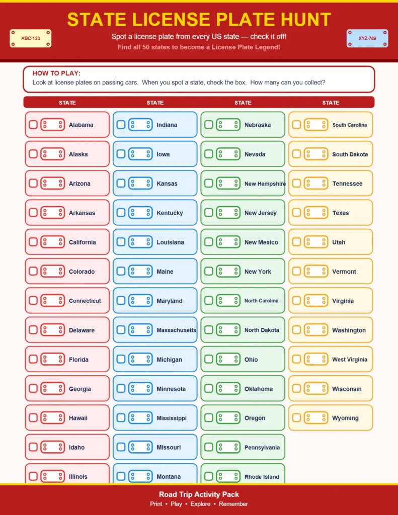 State License Plate Hunt Free Printable