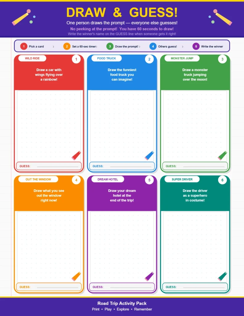Printable Drawing Game with 6 Wild Prompts for Creative Kids