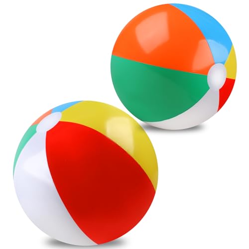 REGUICORP 2 Pack Beach Balls, 20 Inch Beach Balls, Rainbow Color Pool Toys Pool Balls for Swimming Pool, Beach Toys Inflatable Ball for Summer Parties and Water Games