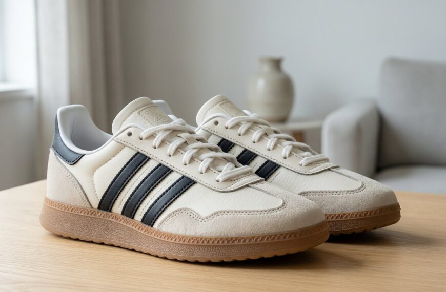 A pair of stylish adidas Women's Run 70s 2.0 sneakers displayed on a wooden surface.