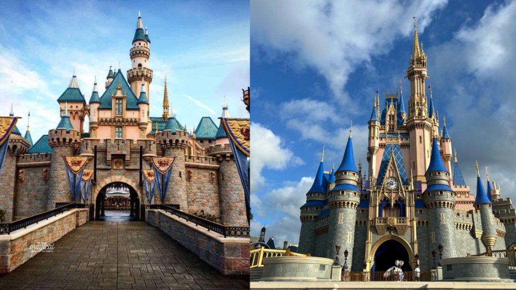 A visual comparison between the distinct scales of Disneyland and Walt Disney World.