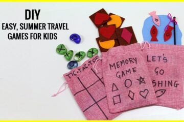 Handmade toddler travel games arranged neatly for a peaceful flight in an airplane cabin.
