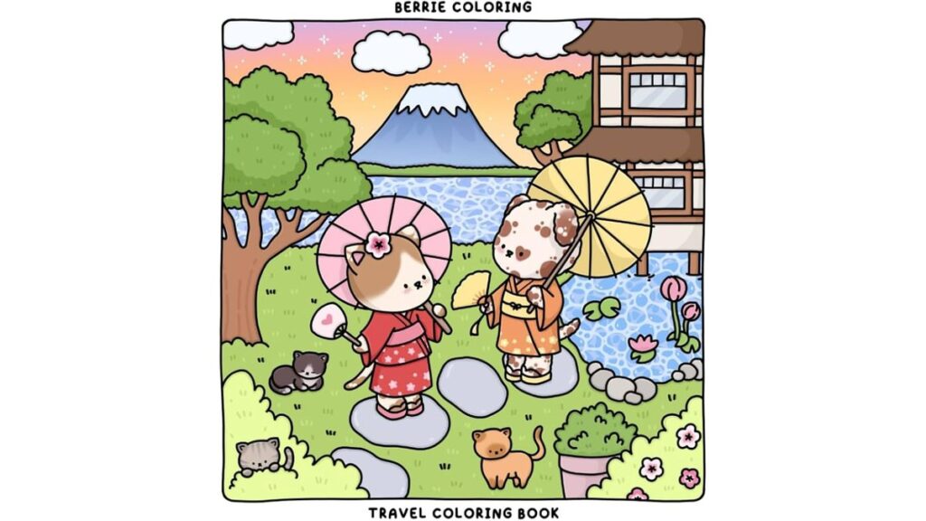 Child colouring a travel colouring book for kids with bright pencils