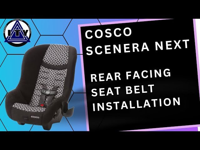 Cosco Scenera Next car seat installed rear-facing in an airplane seat